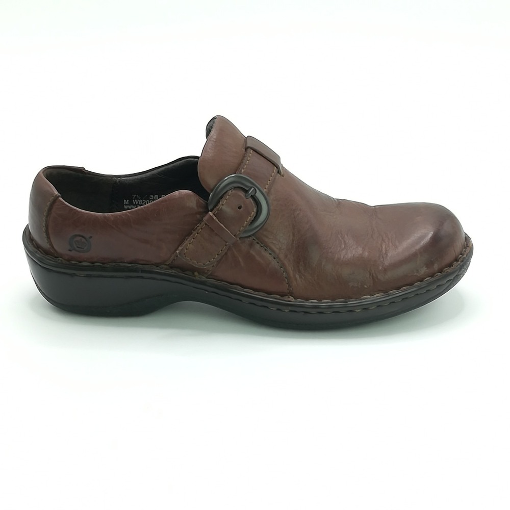 Born Shoes Womens Clogs Monk Strap Brown Leather W82007 Slip On 7.5